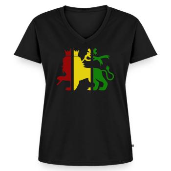 Lion of judah - Reggae Löwe - Frauen Premium Bio T-Shirt mit V-Ausschnitt - Schwarz - Vorne - AI Model Female 172 light (172cm)