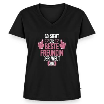 So sieht die beste Freundin der Welt aus - Frauen Premium Bio T-Shirt mit V-Ausschnitt - Schwarz - Vorne - AI Model Female 172 light (172cm)