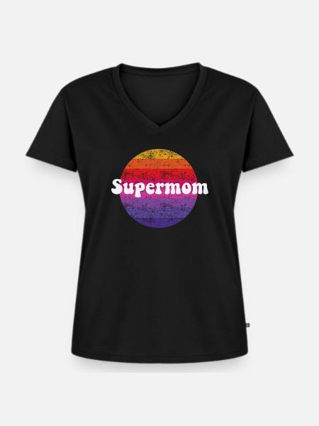 Supermom Retro Style Super Mutter - Frauen Premium Bio T-Shirt mit V-Ausschnitt - Schwarz
