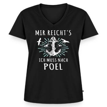 Poel Sprüche Ostsee Poeler - Frauen Premium Bio T-Shirt mit V-Ausschnitt - Schwarz - Vorne - AI Model Female 172 light (172cm)