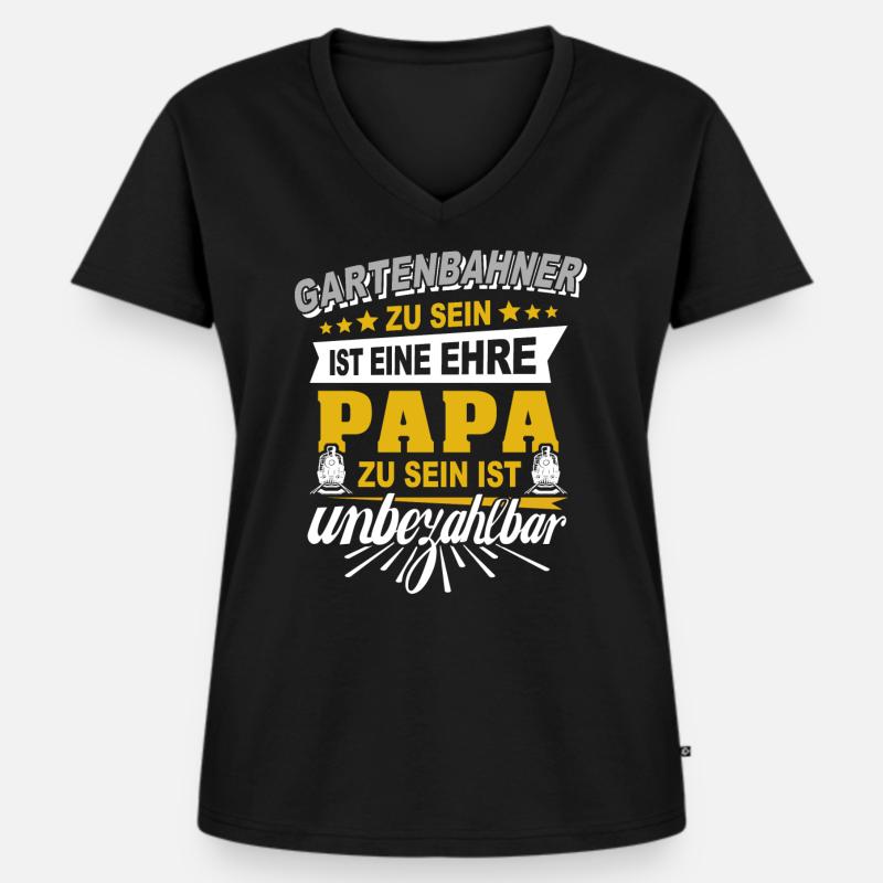 Gartenbahn Papa Gartenbahner Garten Eisenbahn - Frauen Premium Bio T-Shirt mit V-Ausschnitt - Schwarz
