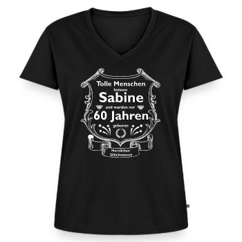 Geburtstag Feier Glückwunsch sabine 1962 1963 60 - Frauen Premium Bio T-Shirt mit V-Ausschnitt - Schwarz - Vorne - AI Model Female 172 light (172cm)