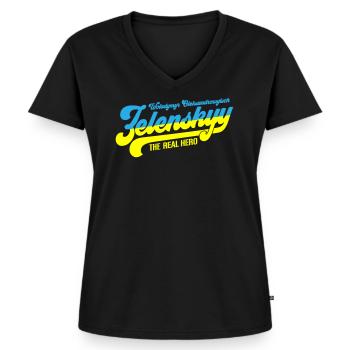 Zelenskyy | Le vrai héros ukrainien - T-shirt encolure en V Premium bio Femme - noir - Devant - AI Model Female 172 light (172cm)