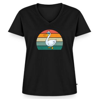 Gänse Vogel Weihnachtsgans Fliegen Vögel Gans - Frauen Premium Bio T-Shirt mit V-Ausschnitt - Schwarz - Vorne - AI Model Female 172 light (172cm)