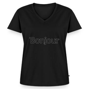 Hallo - Frauen Premium Bio T-Shirt mit V-Ausschnitt - Schwarz - Vorne - AI Model Female 172 light (172cm)