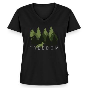 Renard forêt Liberté Sentence - T-shirt encolure en V Premium bio Femme - noir - Devant - AI Model Female 172 light (172cm)