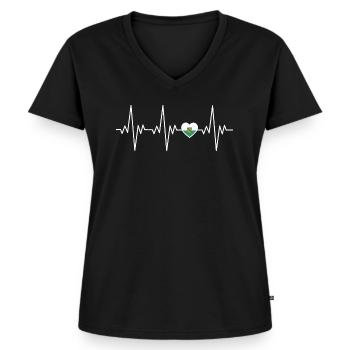 Sachsen Herzschlag EKG Geschenk - Frauen Premium Bio T-Shirt mit V-Ausschnitt - Schwarz - Vorne - AI Model Female 172 light (172cm)