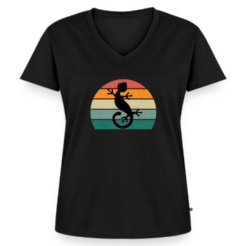 Lézards Lézards Alternant reptiles à écailles chaudes - T-shirt encolure en V Premium bio Femme - noir - Devant - AI Model Female 172 light (172cm)