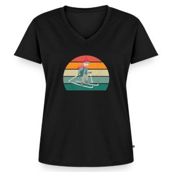 ski schi skifahrer skifahrerin winter schnee berge - Frauen Premium Bio T-Shirt mit V-Ausschnitt - Schwarz - Vorne - AI Model Female 172 light (172cm)
