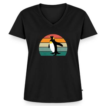 Pingouin Pôle Sud Antarctique Empereur Manchot Gentoo Pingouin - T-shirt encolure en V Premium bio Femme - noir - Devant - AI Model Female 172 light (172cm)