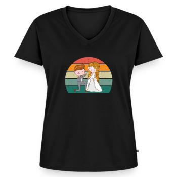 Mariage Mariage Petit ami Petite amie Mariage Amour - T-shirt encolure en V Premium bio Femme - noir - Devant - AI Model Female 172 light (172cm)