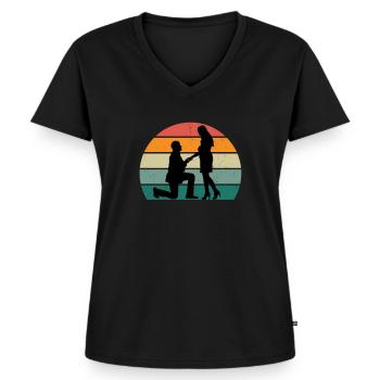 Mariage Mariage Petit ami Petite amie Mariage Amour - T-shirt encolure en V Premium bio Femme - noir - Devant - AI Model Female 172 light (172cm)