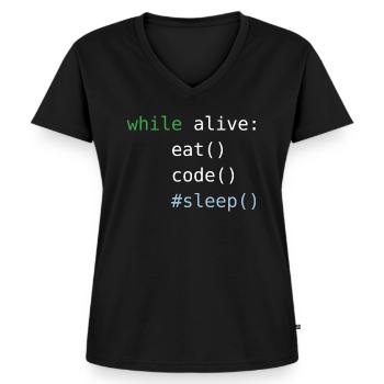 Code Python | Répéter le code de sommeil Manger | Programmation - T-shirt encolure en V Premium bio Femme - noir - Devant - AI Model Female 172 light (172cm)