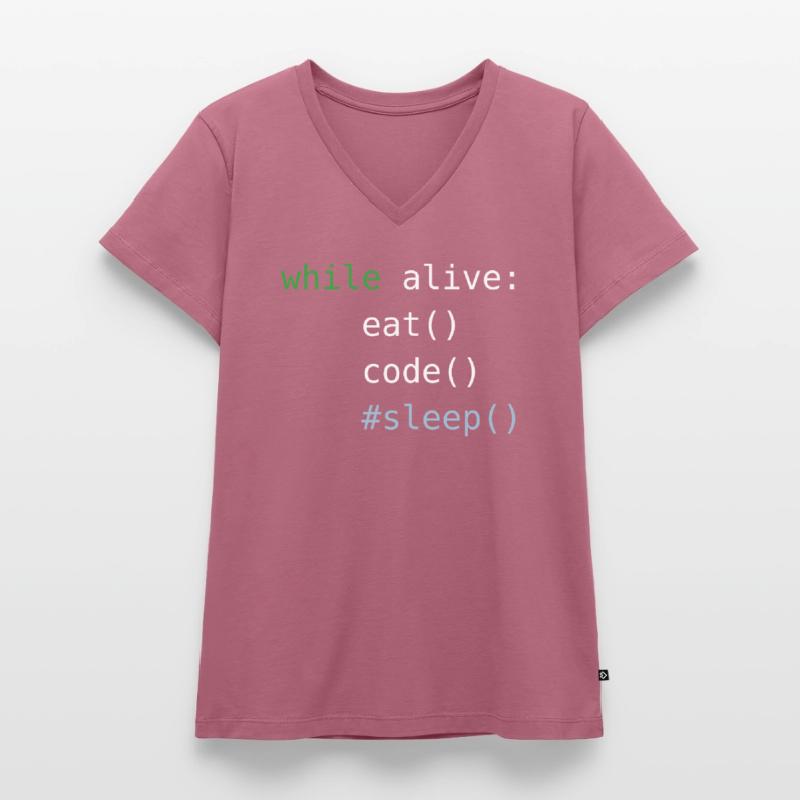 Code Python | Répéter le code de sommeil Manger | Programmation T-shirt encolure en V Premium bio Femme