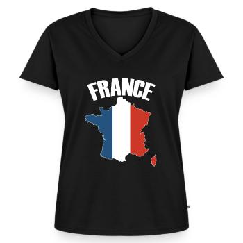 Carte France Drapeau français - T-shirt encolure en V Premium bio Femme - noir - Devant - AI Model Female 172 light (172cm)