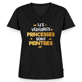 Peintre femme cadeau drôle humour princesse - T-shirt encolure en V Premium bio Femme - noir - Devant - AI Model Female 172 light (172cm)