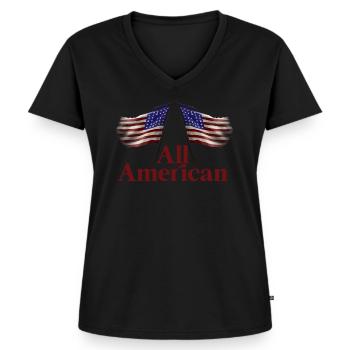 All American - Women's Premium Organic V-neck T-shirt - black - Front - AI Model Female 172 light (172cm)