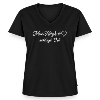 Mein herz puls Geschenk DDR Ossi Ostdeutschland - Frauen Premium Bio T-Shirt mit V-Ausschnitt - Schwarz - Vorne - AI Model Female 172 light (172cm)