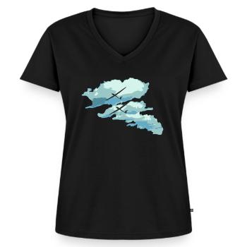 Wolken Segelflieger Geschenk Pilot Streckenflug - Frauen Premium Bio T-Shirt mit V-Ausschnitt - Schwarz - Vorne - AI Model Female 172 light (172cm)