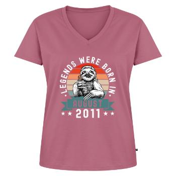 Les légendes sont nées en août 2011 paresseux défectueux - T-shirt encolure en V Premium bio Femme - mauve - Devant - AI Model Female 172 dark (172cm)