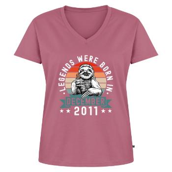 Les légendes sont nées en décembre 2011 Sloth Sloth - T-shirt encolure en V Premium bio Femme - mauve - Devant - AI Model Female 172 dark (172cm)