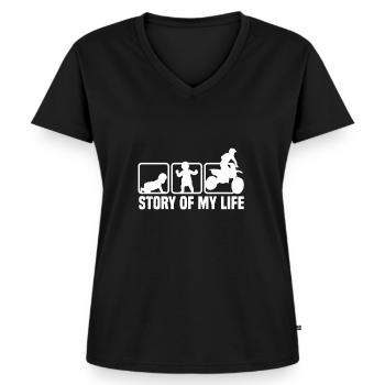 Motocross Motorrad Fahrer Dirtbike Evolution - Frauen Premium Bio T-Shirt mit V-Ausschnitt - Schwarz - Vorne - AI Model Female 172 light (172cm)