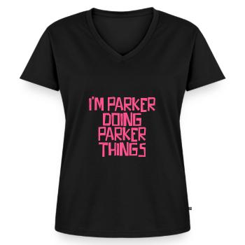 I'm Parker doing Parker things - Women's Premium Organic V-neck T-shirt - black - Front - AI Model Female 172 light (172cm)