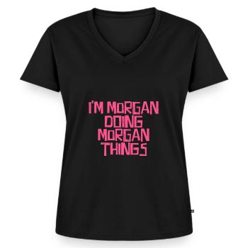 I'm Morgan doing Morgan things - Women's Premium Organic V-neck T-shirt - black - Front - AI Model Female 172 light (172cm)
