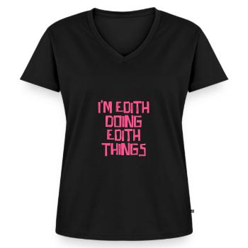 I'm Edith doing Edith things - Frauen Premium Bio T-Shirt mit V-Ausschnitt - Schwarz - Vorne - AI Model Female 172 light (172cm)