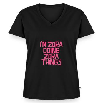 Je suis Zora en train de faire des choses Zora - T-shirt encolure en V Premium bio Femme - noir - Devant - AI Model Female 172 light (172cm)