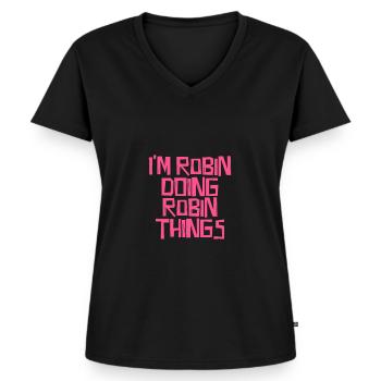 Je suis Robin en train de faire des choses Robin - T-shirt encolure en V Premium bio Femme - noir - Devant - AI Model Female 172 light (172cm)