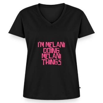 I'm Melani doing Melani things - Women's Premium Organic V-neck T-shirt - black - Front - AI Model Female 172 light (172cm)