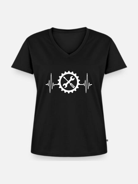 Machiniste ECG Opérateur de machine HeartLine - T-shirt encolure en V Premium bio Femme - noir