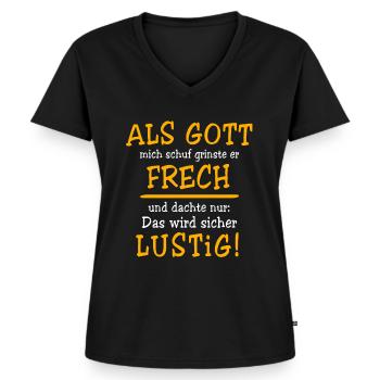 Lustig Sprüche Gott Grinste - Frauen Premium Bio T-Shirt mit V-Ausschnitt - Schwarz - Vorne - AI Model Female 172 light (172cm)