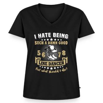 Danse en ligne - T-shirt encolure en V Premium bio Femme - noir - Devant - AI Model Female 172 light (172cm)