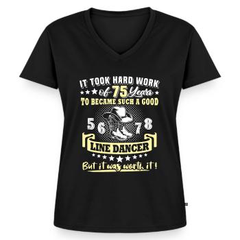 Line Dancing 75. Geburtstag 75 Jahre Line Dance - Frauen Premium Bio T-Shirt mit V-Ausschnitt - Schwarz - Vorne - AI Model Female 172 light (172cm)