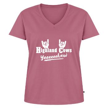 Hochlandrind Highland Cow - Frauen Premium Bio T-Shirt mit V-Ausschnitt - Mauve - Vorne - AI Model Female 172 dark (172cm)