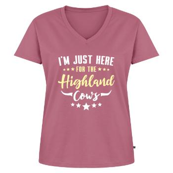 Hochlandrinder Highland Cow - Frauen Premium Bio T-Shirt mit V-Ausschnitt - Mauve - Vorne - AI Model Female 172 dark (172cm)