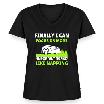 Robotic lawn mower Robot lawn mower - Women's Premium Organic V-neck T-shirt - black - Front - AI Model Female 172 light (172cm)