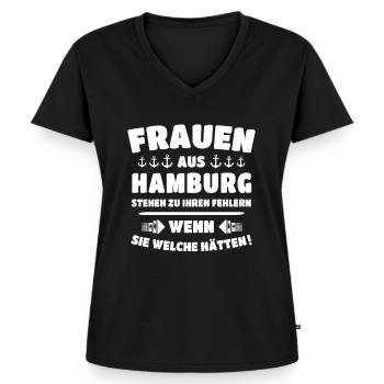 Hamburg Sprüche Hamburger Spruch - Frauen Premium Bio T-Shirt mit V-Ausschnitt - Schwarz - Vorne - AI Model Female 172 light (172cm)