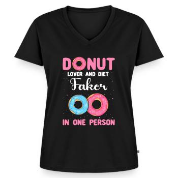 Donut Lover Doughnuts - T-shirt encolure en V Premium bio Femme - noir - Devant - AI Model Female 172 light (172cm)