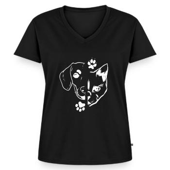 Katzenpfote Katzenliebhaber - Hund & Katze - Frauen Premium Bio T-Shirt mit V-Ausschnitt - Schwarz - Vorne - AI Model Female 172 light (172cm)