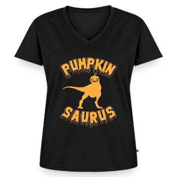 Pumpkin Saurus I Funny Halloween Pumpkin Dinosaur - Frauen Premium Bio T-Shirt mit V-Ausschnitt - Schwarz - Vorne - AI Model Female 172 light (172cm)