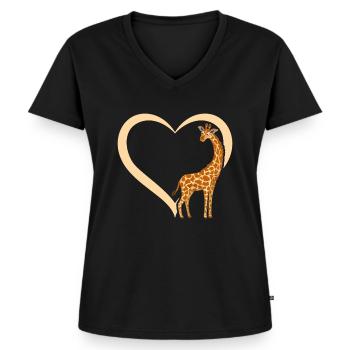 Girafe Lover - Girafe Coeur Girafe - Giraf mignon - T-shirt encolure en V Premium bio Femme - noir - Devant - AI Model Female 172 light (172cm)