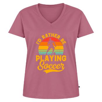 Soccer Lover - I'd Rather Be Playing Soccer - Frauen Premium Bio T-Shirt mit V-Ausschnitt - Mauve - Vorne - AI Model Female 172 dark (172cm)