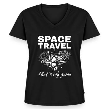 Vaisseau spatial aérospatial I Voyage dans l’espace C’est mon jeu - T-shirt encolure en V Premium bio Femme - noir - Devant - AI Model Female 172 light (172cm)