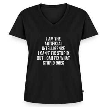 Je suis l’intelligence artificielle - T-shirt encolure en V Premium bio Femme - noir - Devant - AI Model Female 172 light (172cm)