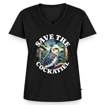 Sauver Cockatiel - T-shirt encolure en V Premium bio Femme - noir - Devant - AI Model Female 172 light (172cm)