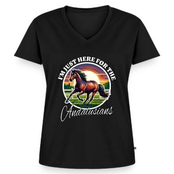 Drôles de dictons andalous - T-shirt encolure en V Premium bio Femme - noir - Devant - AI Model Female 172 light (172cm)
