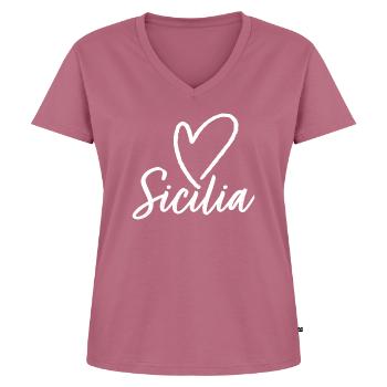 Sicilia - Italien Sizilien - Frauen Premium Bio T-Shirt mit V-Ausschnitt - Mauve - Vorne - AI Model Female 172 dark (172cm)